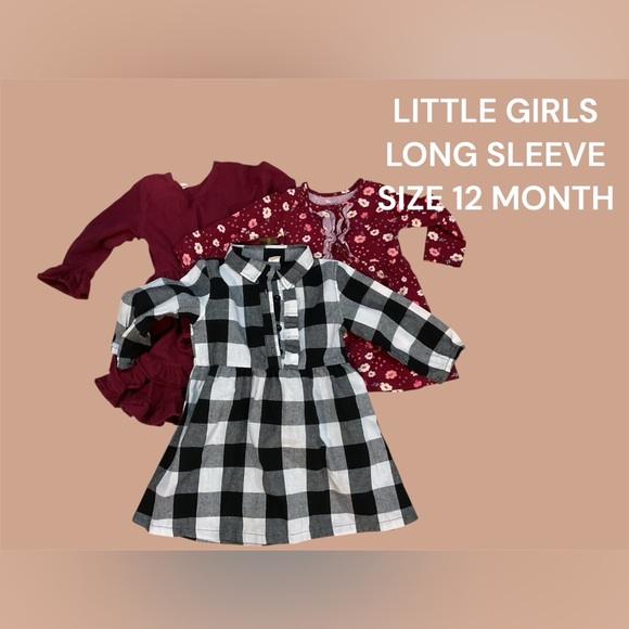 3 PACK LITTLE GIRLS LONG SLEEVE DRESSES SIZE 12 MONTHS - Picture 1 of 4